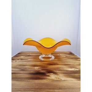 Vintage Teleflora Gift Beautiful Orange Flower / Candy‎ Glass Bowl Pedestal Base